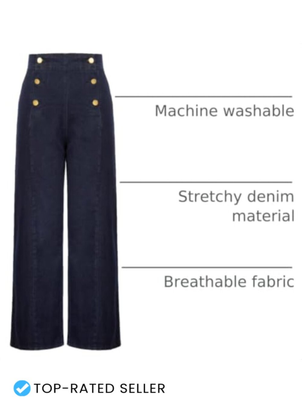 Wide Leg High Waisted Stretchy Jeans with Pockets Button Decorated Casual Denim - Picture 3 of 6
